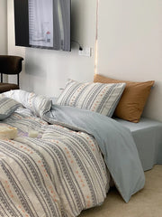 Yickyue Pastoral Geometric Egyptian Cotton Bedding Set Queen King Size Duvet Cover Set High-end French Cream White INS 4pcs Fitted Sheet
