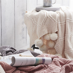 Blanket Chic Knitted Blanket With Balls Chenille Crochet Warm Bedspread Pink Throw Blankets for Bed Sofa P