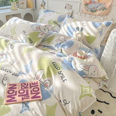 Yickyue Cartoon Style Printed Bedding Sets King Queen Full Sizes Comforter Sets Duvet Cover Bed Flat Sheet Pillowcases for Child Girls