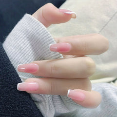 24Pcs Long Ballerina Shape Artificial Fake Nails With Design Translucent Pink French False Nails DIY Finger Manicure Tool
