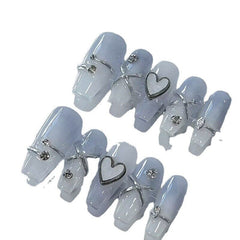 Yickyue Handmade Phototherapy Wear Armor Sea Salt Frozen Coconut Milk Fake Nails Repeated Use Nail Stickers White Artificial NailsNails