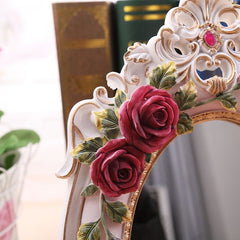YICKYUE  -  Luxury Three-Dimensional Flower Decoration Makeup Mirror, Desktop Bedroom Ins with Base, Adjustable Vanity Mirror European Light