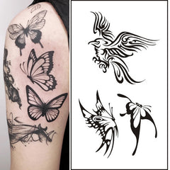 YICKYUE  -  Waterproof Temporary Tattoo Sticker Black Butterfly Cherry Blossom Bird Flower English Letters Body Art Tatoo Sticker Fake Tatto
