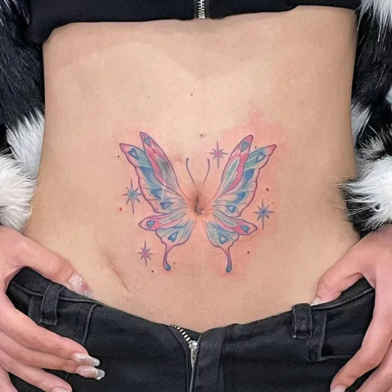 YICKYUE  -  Cartoon Butterfly Tattoo Stickers for Woman Abdomen Sexy Art Temporary Tattoos Waterproof Cute Fake Tattoo Lasting Stickers