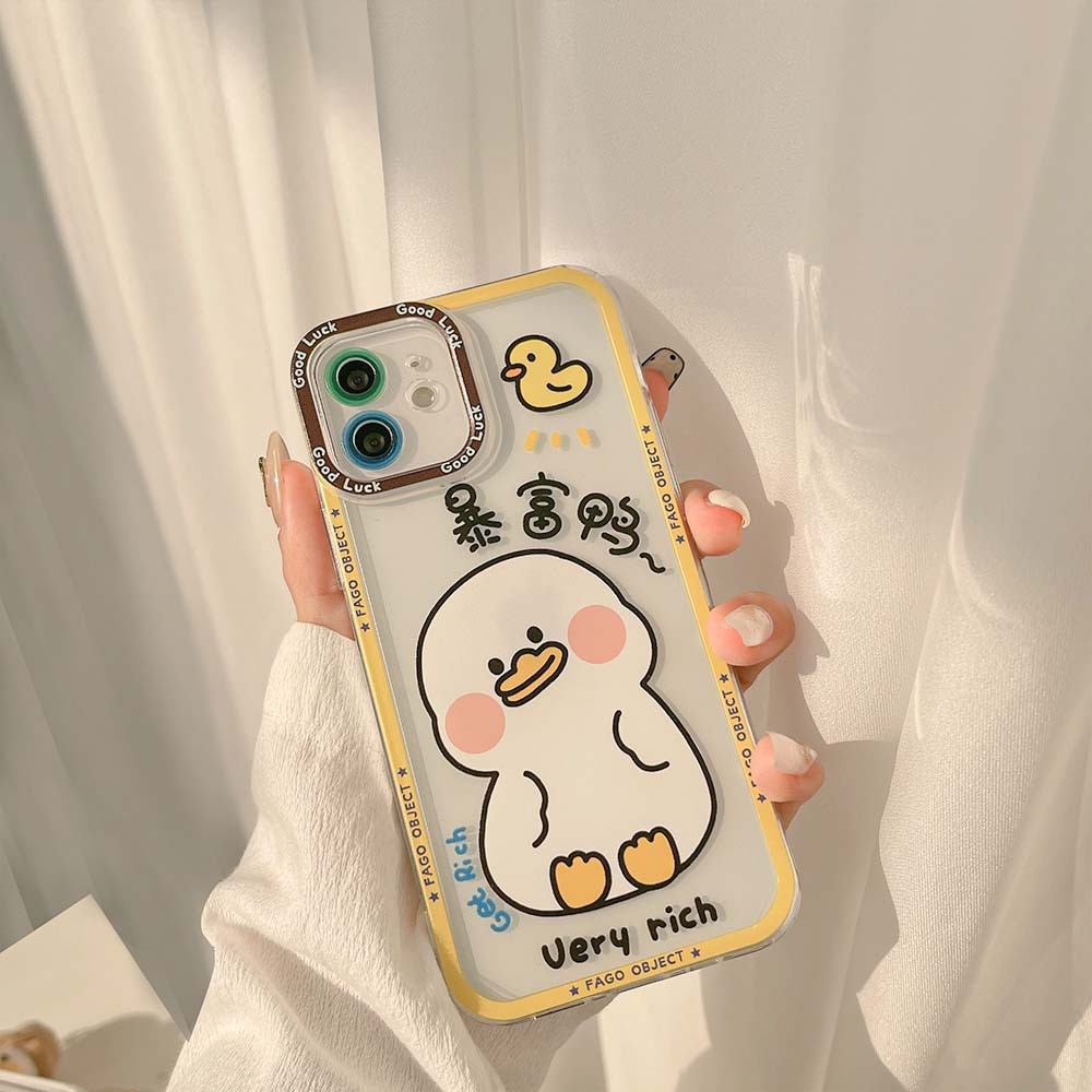 Fat duck cute phone case for iphone 8 7 plus 12 mini 11 pro max xsmax x xr se  cartoon cat eye rich lucky silicone cover