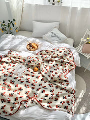 3D Cherry Strawberry Jacquard Wool Mixed Baby Blanket Sweet Baby Girl Swaddle Blanket Crib Beddings Newborn Receiving blanket