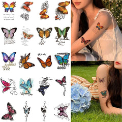 YICKYUE  -  20 Sheet Black Flower Butterfly Temporary Tattoo For Women Men Wild Plant Fake Tattoo Sticker Adults Face Hands Art Tatoo