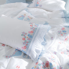 Yickyue Elegant embroidery Bedding Set Super Soft Egyptian cotton  Duvet Cover Flat Sheet Pillowcase Comforter Bed Set Queen King Size