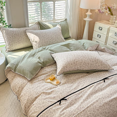YICKYUE  -  2025 New Floral Lace Cotton Bedding Set - 4PC Korean Princess Style | 100% Pure Cotton