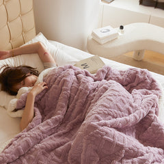 Yickyue Winter Double Layer Thick Blanket Soft Warm Sherpa Wool Blankets Geometric Plaid Taff Cashmere lamb Throw Blankets Girls Gift