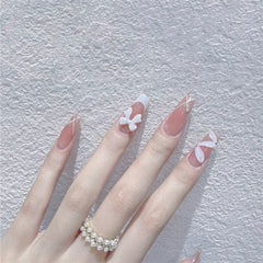Yickyue 3D Bow Ballet Artificial Diamond Fake Nails Art Aurora Press on Detachable False Nails with Designs Set Love Hreat Nail Tips