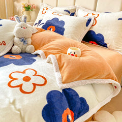 Yickyue  Winter Thickened Warm Double-sided Plush Bed Linens Set Home Textile Duvet Cover Sheet Pillowcase 4pcs Luxury King Bedding Set