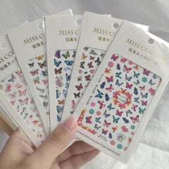 16/3pcs Holographic 3D Butterfly Snake Dragon Love Design Laser Nail Stickers Winter Nail Art Decoration Nail DIY Accessories