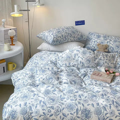 YICKYUE  -  spring comforter sets Blue Flowers Pattern Print Bedding Set