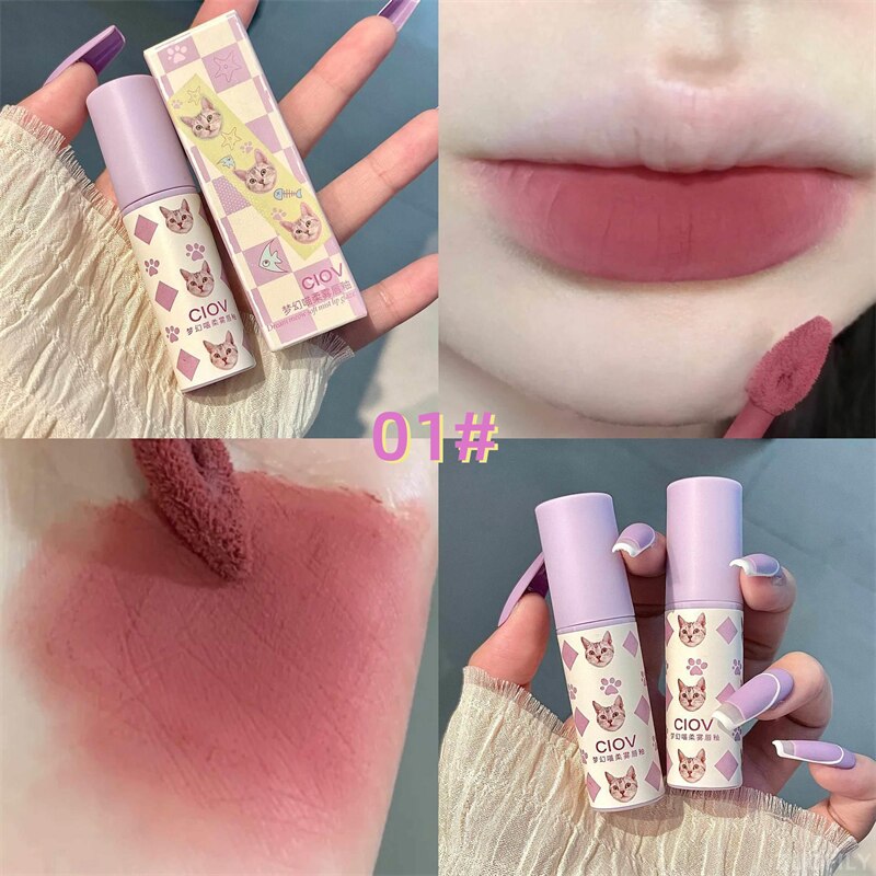 Yickyue 1pc Taro Purple Tube Matte Lipstick Nude Velvet Lipgloss Lip Tint Cream Long Lasting Non-stick Cup Lip Makeup Pigment Cosmetics