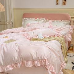 Yickyue - Comfortable and Soft Sweet Style Satin Bedding Set 4 Pcs