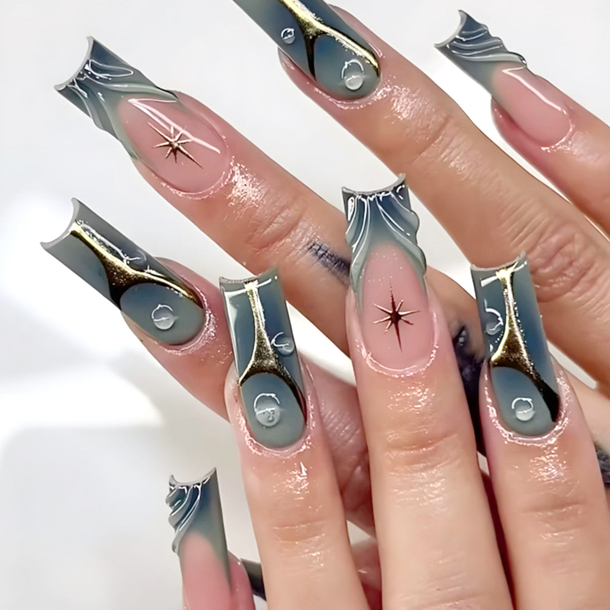 YICKYUE  -  24pcs Blush French False Nails Fashionable Y2k Press On Nails Hand Painted Ballet Fake Nails Fashion Gradient Long Square Nails