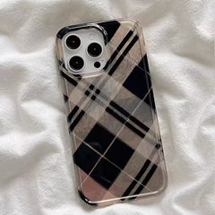 YICKYUE  For iPhone 16 Pro Max Case Retro Black Gold Diamond Grid Pattern Case For IPhone Case 16 15 14 13 12 11 XR XS Max 7 8 Plus Cover