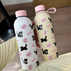 YICKYUE  -  Kawaii Stainless Steel Thermos Bottle 500ml Cute Cat Coffee Tea Thermos Cup Leak-Proof Girl Insulated Water Bottle With Handle