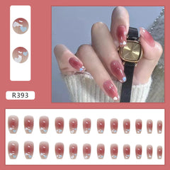 Medium Coffin Nails Heart Print False Nails Reusable Gradient Full Cover For Women Girls Press On Nails Free Shipping