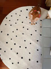 YICKYUE  -  Shaggy Round Carpet Kids Room Home Soft Rugs For Bedroom Black Dot Computer Chiar Floor Mat Nordic Sofa Coffee Table Area Rug
