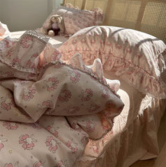 YICKYUE  -  Sweet fairyfair ruffle lace bedding set,twin full queen king rabbit bow cotton home textile bed sheet pillow case quilt cover