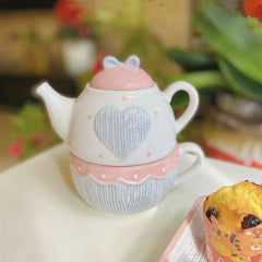 YICKYUE  -  New Cute Pot Pink Ceramic Coffee Cup and Saucer Set Gift Box Premium Retro French Afternoon Tea