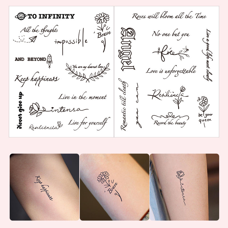 YICKYUE  -  2Pcs Inspirational English Letter Tattoo Sticker Temporary Waterproof Body Art English Alphabet Juice Ink Fake Tattoo for Woman