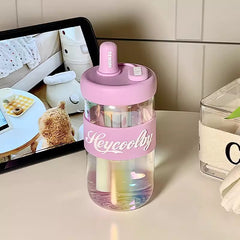 YICKYUE  -  600ml Cute Glass Cup With Lid And Straw Cover Cap Infuser Glass Water Bottle Aesthetic For Coffee Tea Juice Drinking Bottle