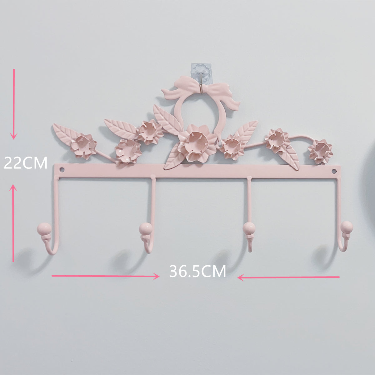 YICKYUE  -  Pink Bow Wall Coat Racks Hanging Clothes Bag Long Strip Hook Entrance Door Keys Holder White Bathroom Wall Hangers Room Decor