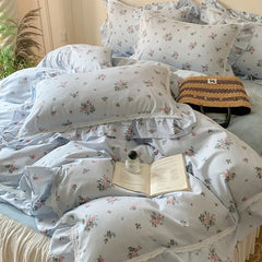 YICKYUE  -  Korean Style Lace Ruffles Floral Cotton Velvet Patchwork Duvet Cover Set Bed Sheet Or Bed Skirt Pillowcase Princess Bedding Set