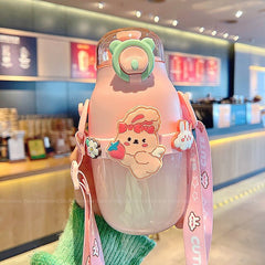 480 ML Kawaii Children's Straw Water Bottles For Girls Baby Summer Portable Cute Plastic Outdoor School Drink Water Cup BPA Free