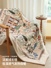 YICKYUE  -  Spring Autumn Winter Season Flannel Fleece Throw Blanket for Sofa Bed Retro Cartoon Pattern Printed Blanket Office Home Travel