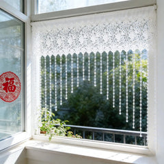 Luxury French Country Curtain with Embroidered Lace Crystal Pendants Semi-Sheer Panel,Translucent Light Filtering Window Drapery
