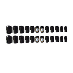 24pcs Black Round Head False Nails Artificial Plastic Press On Fake Nails Pearl Decoration Design Nail Extension Sexy Manicure