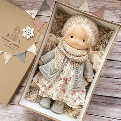 New Full Set 26cm Girl Plush Doll Waldorf Handmade Soft Stuffed Doll Girl With Golden Curly Hair Best Gift For Kid Bjd