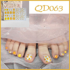 22tips/sheet Toe Nail Stickers Waterproof Fashion Toe Nail Wraps Nail Art Full Cover Adhesive Foil Stickers Manicure Decals