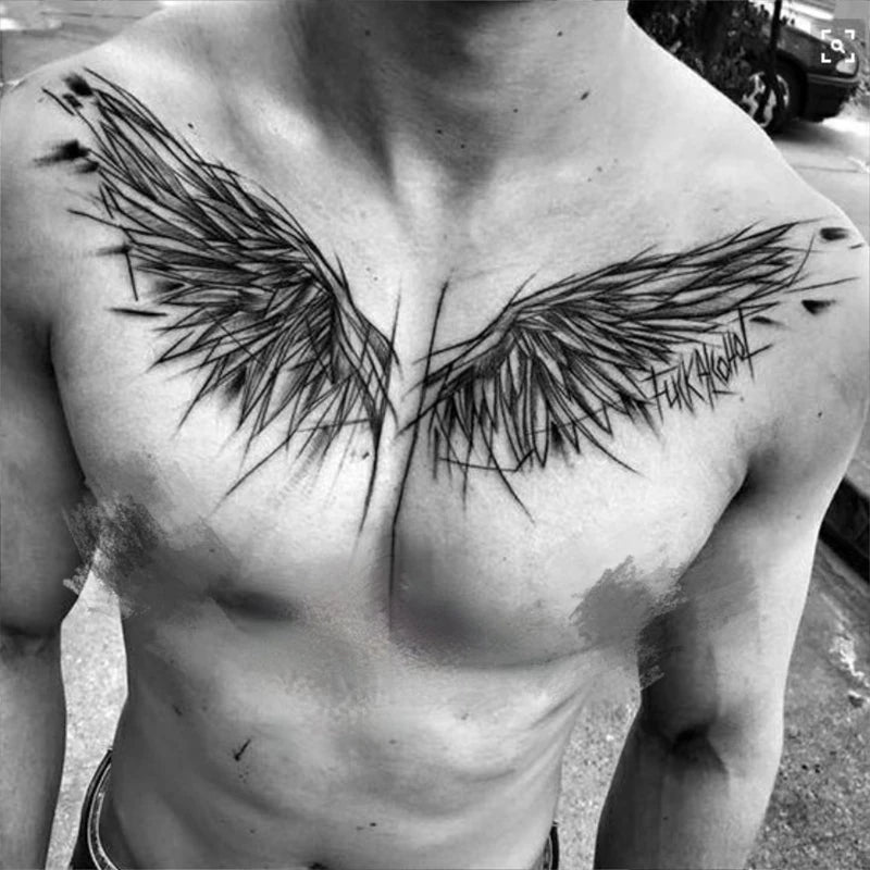 YICKYUE  -  Wings Skull Cross Tattoo Sticker Men and Women Back Chest Waterproof Flower Lion Body Art Fake Tattoo Cool Tattoo Sticker