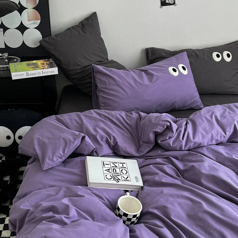 Yickyue Mix Style Eye Embroidery Bedding Set Soft Skin Friendly Single Double Duvet Cover Set with Sheets High Quality Quilt Cover Set