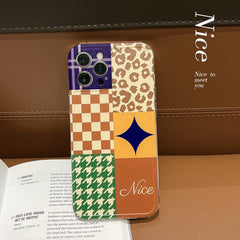 Leopard Splicing Houndstooth funny silicone phone case for iphone 13 mini 11 12 pro max 7 8 plus x xr xsmax protective capa