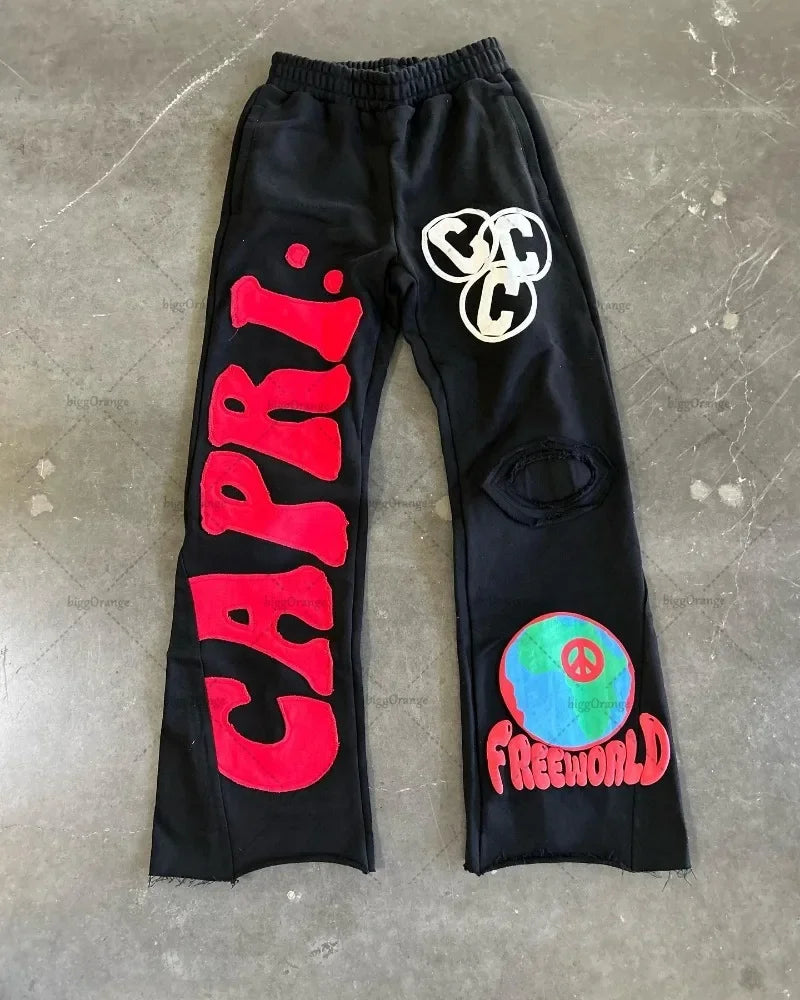 Hearujoy  90s Streetwear European and American New Embroidered Trousershigh Street Trendy Brand Wide-leg Pants Men Y2K Retro Casual Knitted Pants Women