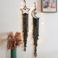 Nordic Moon Macrame Dream Catcher Black Moon Boho Decor Garden Teen Room Decoration Home Living Room Bedroom Wall Decoration