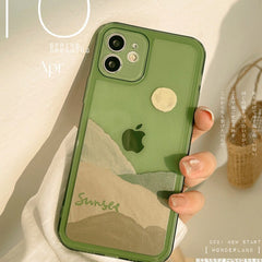 Green silicone diy sunset art phone case for iphone 7 x xr xs max 8 plus 11 12 mini pro max cool shockproof cover conque shell