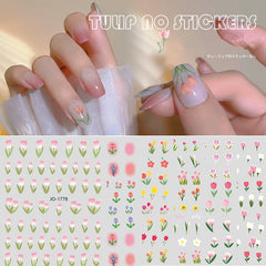 1pcs 3D Tulip Flower Nail Decals Charms Bouquet Adhesive Stickers Summer Daisy Fruit Nail Art Sliders Decorations