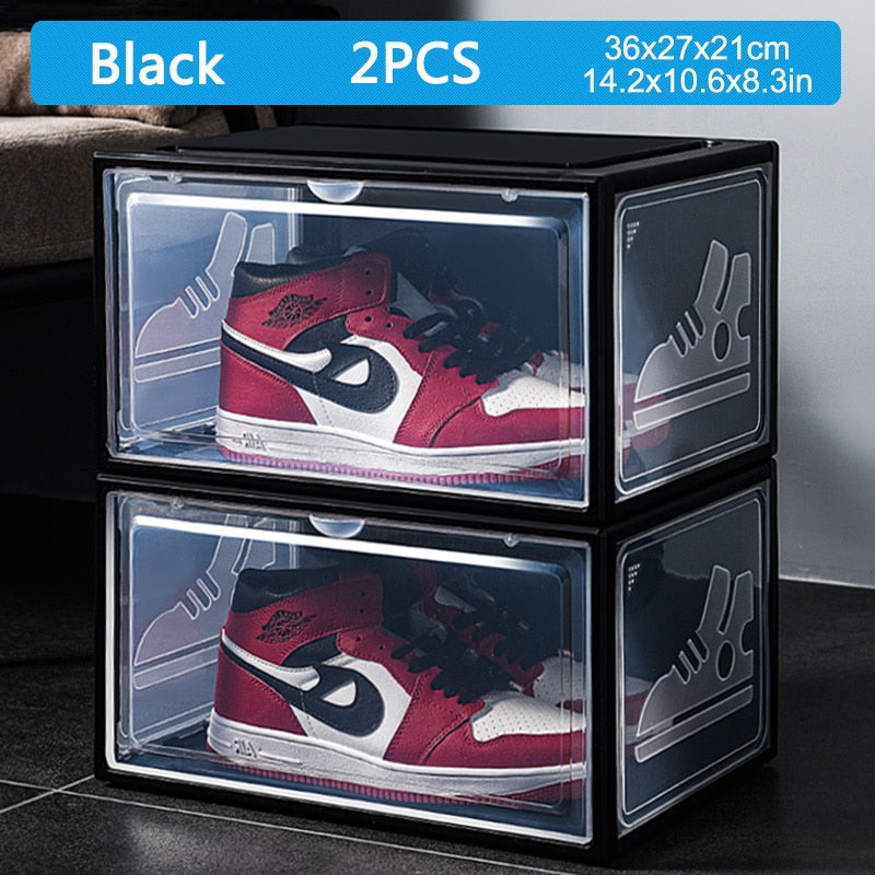 2pcs AJ Sneakers Box Hardened plastic shoe box Stackable Cabinet Storage Box high-top Dustproof AJ shoes organizers Shoe Rack