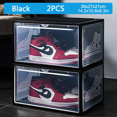 2pcs AJ Sneakers Box Hardened plastic shoe box Stackable Cabinet Storage Box high-top Dustproof AJ shoes organizers Shoe Rack