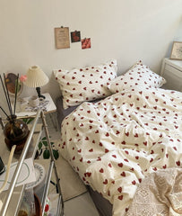 2022NEW Red Love Patter  100% Cotton Girl's HomeTextile Duvet Cover and Bedsheet Quilt Cover Soft Luxury Bedding Set Ins Fashion