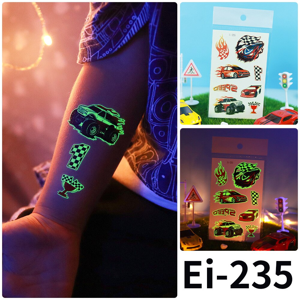 Cartoon Cool Racing Car Waterproof Temporary Tattoo Sticker Child Luminous Arm Leg Face Sticker Body Art Tattoo Sticker