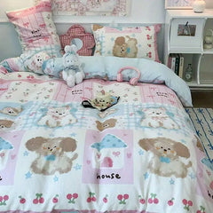YICKYUE  -  Cute Girls Duvet Cover Set with Flat Sheet Pillowcases Kids Cartoon Fashion Queen Full Size Fall Spring Bedding Set
