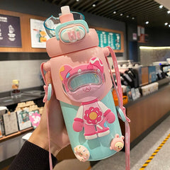 Yickyue Children's Mug Women's High-value High-capacity Water Cup 316 Portable Cute Student Cup with Straw Kettle Bottle Camping